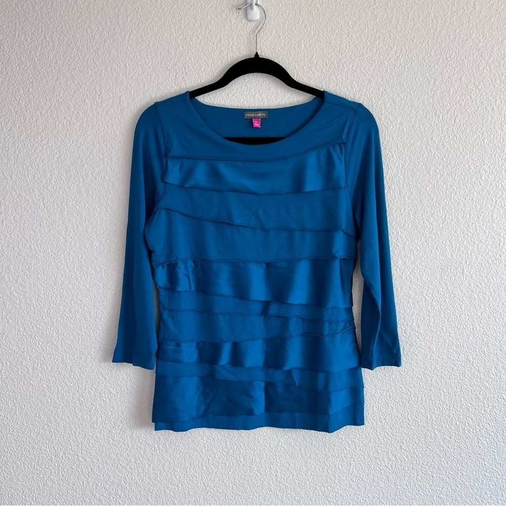 Vince Camuto Women’s Zig Zag Layered 3/4 Sleeve Blouse Teal